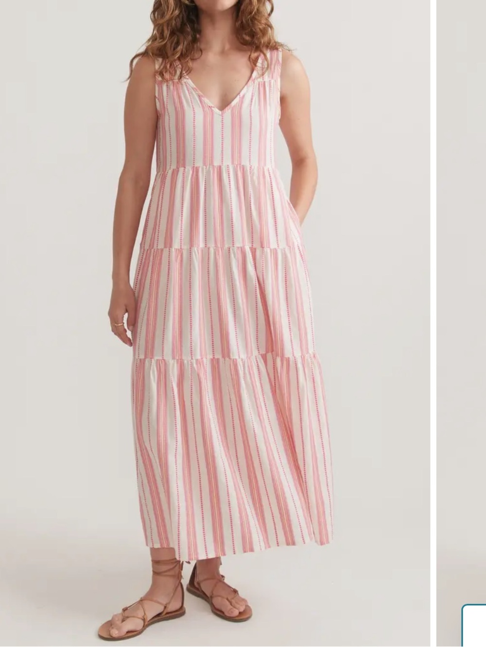 Marine Layer Pink and White Striped Tiered Maxi Dress